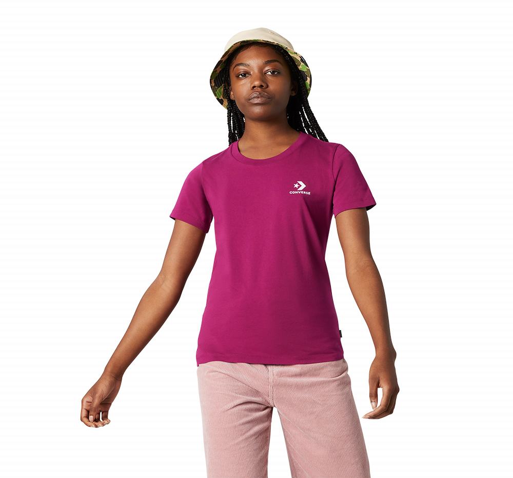 Camiseta Converse Stacked Logo Mulher Rosa Bordeaux 891043CZN
